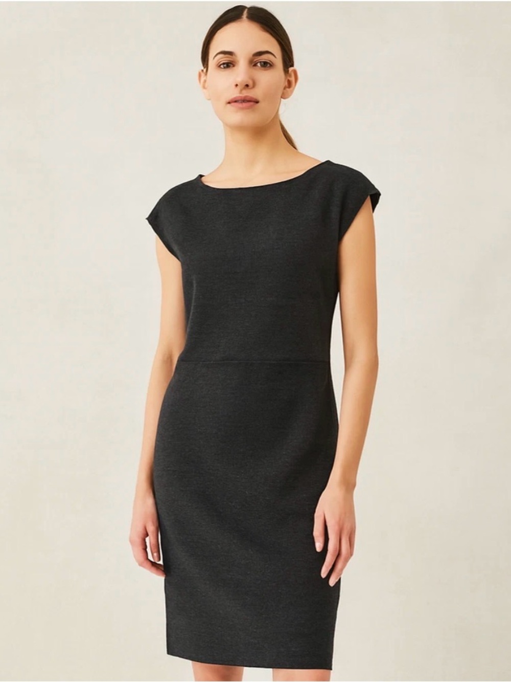Eileen Fisher Dark Charcoal Wool Sheath Dress Petite Large